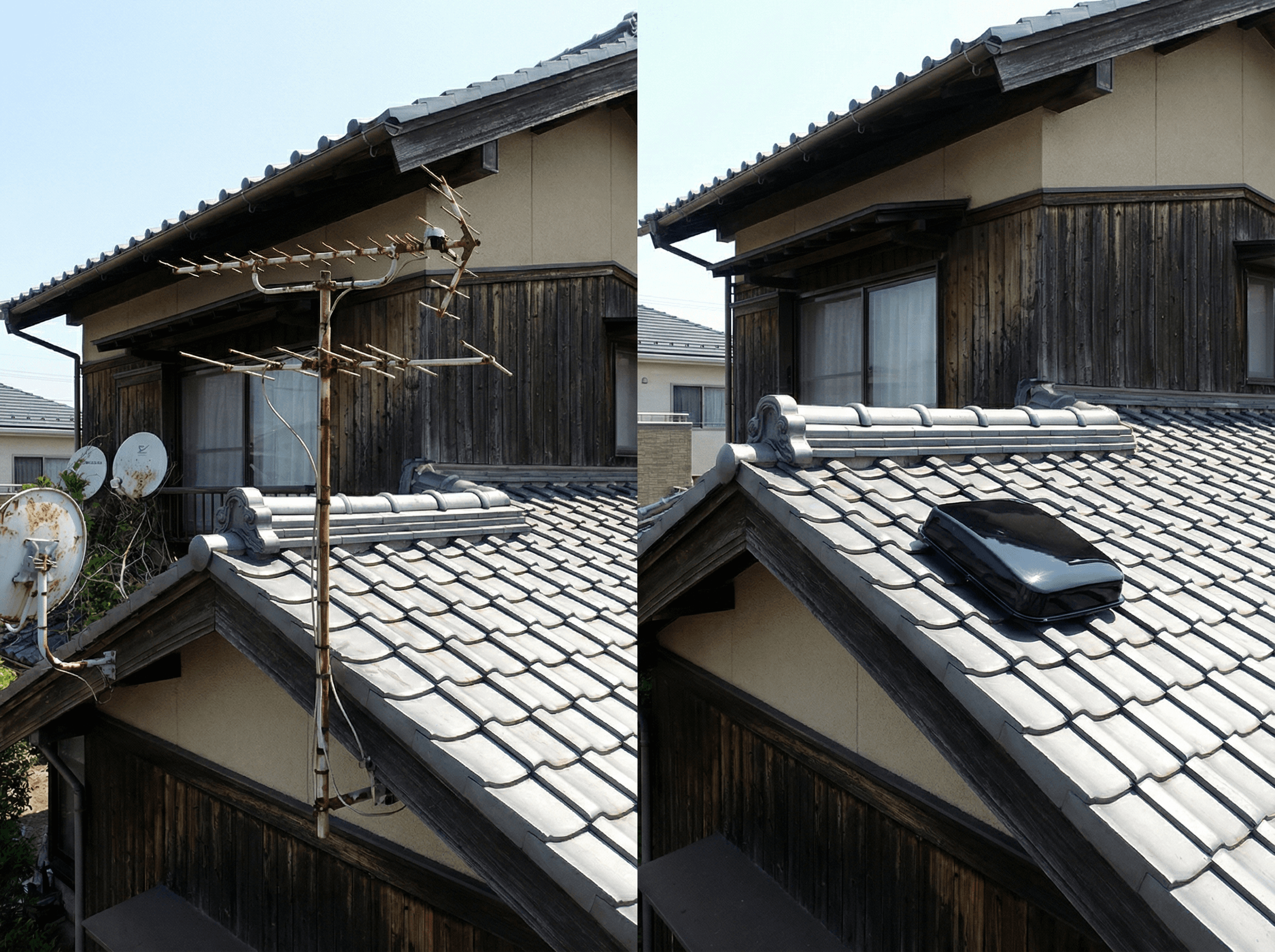 Before/After（錆びたアンテナ→黒のデザインアンテナ）